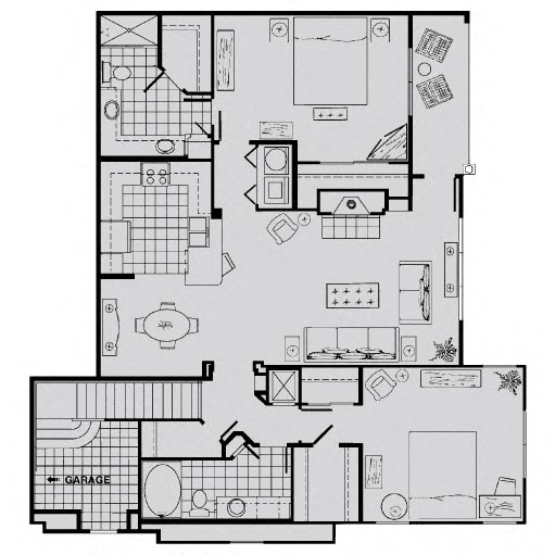 Floor plan for 2 beds, 2 baths, 1501 sqft