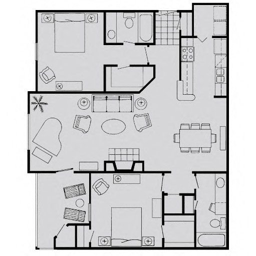 Floor plan for 2 beds, 2 baths, 1203 sqft