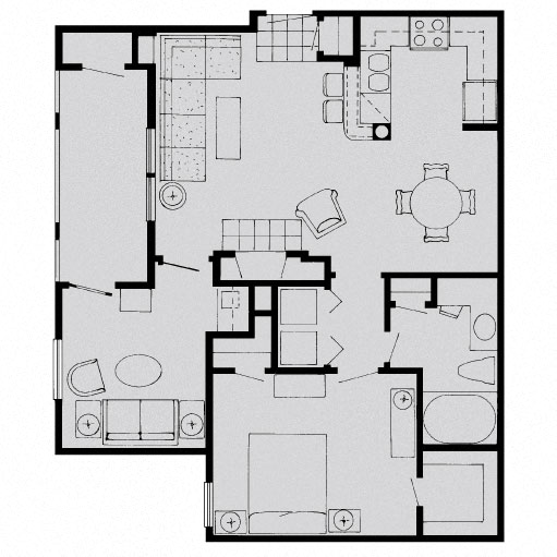 Floor plan for 1 bed, 1 bath, 861 sqft