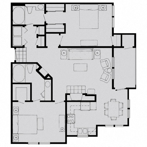 Floor plan for 2 beds, 2 baths, 1092 sqft