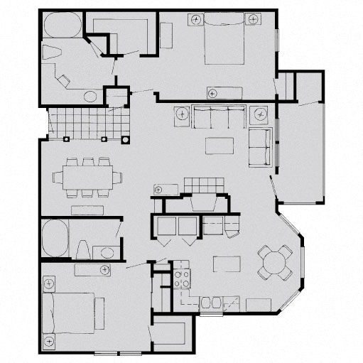 Floor plan for 2 beds, 2 baths, 1323 sqft