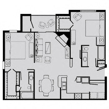 Floor plan for 2 beds, 2 baths, 1085 sqft