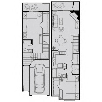 Floor plan for 2 beds, 2 baths, 1103 sqft