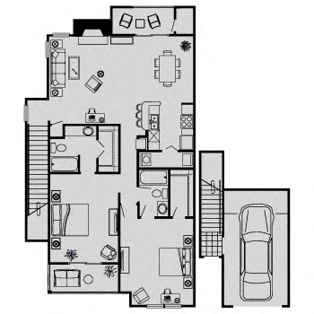 Floor plan for 2 beds, 2 baths, 1158 sqft