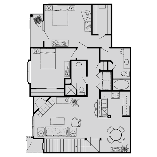 Floor plan for 2 beds, 2 baths, 1100 sqft