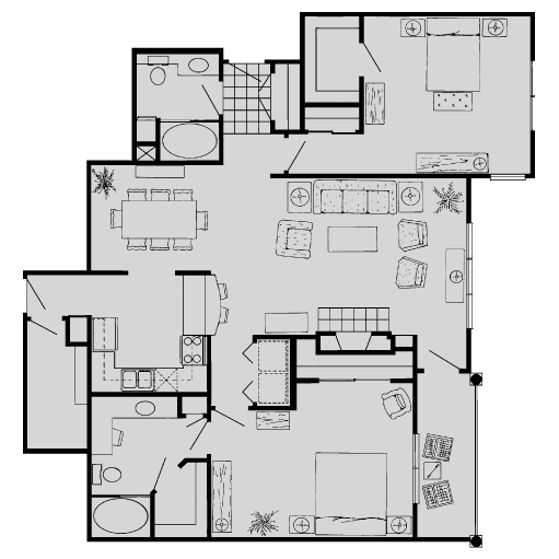 Floor plan for 2 beds, 2 baths, 1345 sqft