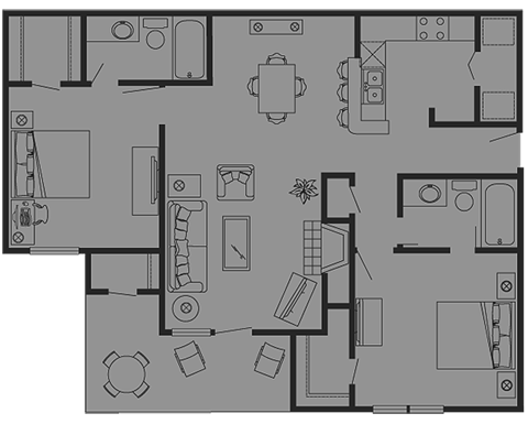 Floor plan for 2 beds, 2 baths, 1017 sqft