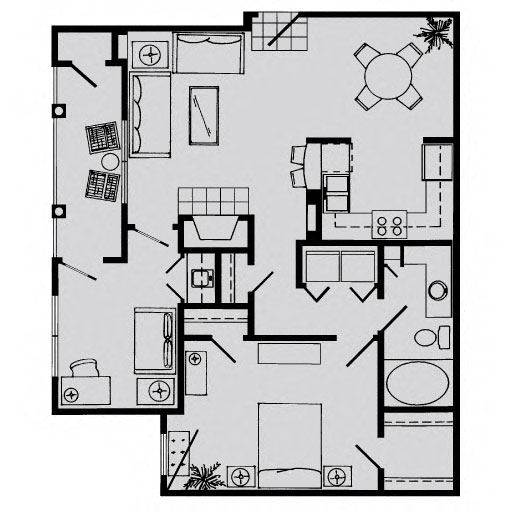 Floor plan for 1 bed, 1 bath, 861 sqft