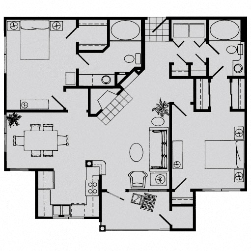 Floor plan for 2 beds, 2 baths, 1092 sqft