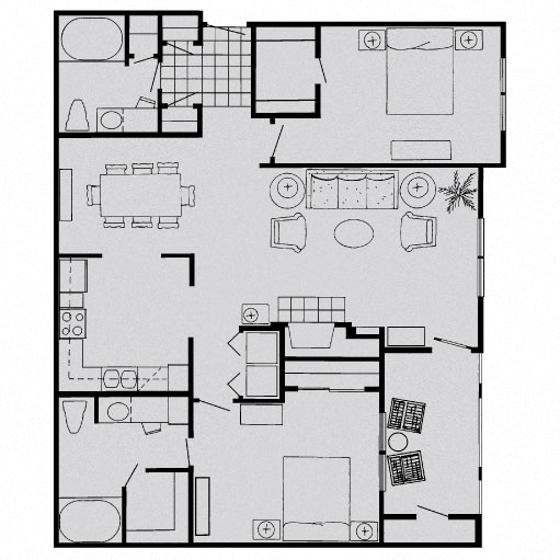 Floor plan for 2 beds, 2 baths, 1254 sqft