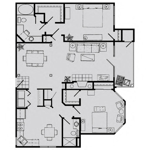 Floor plan for 2 beds, 2 baths, 1323 sqft
