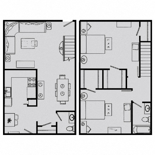 Floor plan for 2 beds, 1.5 baths, 1237 sqft