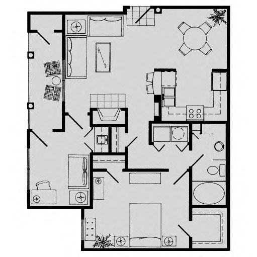 Floor plan for 1 bed, 1 bath, 816 sqft