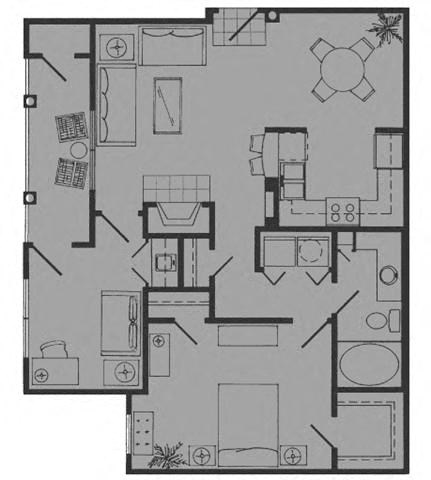 Floor plan for 1 bed, 1 bath, 816 sqft