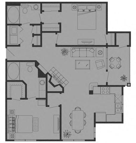 Floor plan for 2 beds, 2 baths, 1018 sqft
