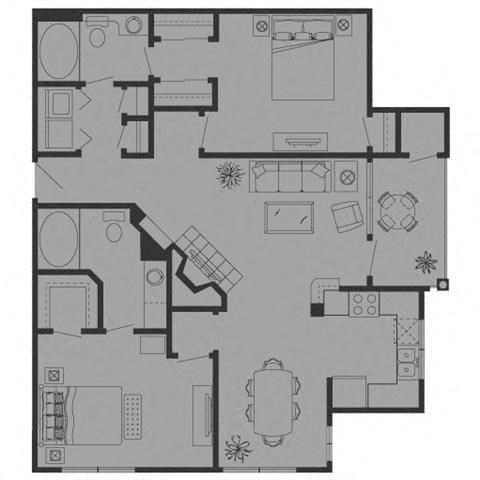 Floor plan for 2 beds, 2 baths, 1018 sqft