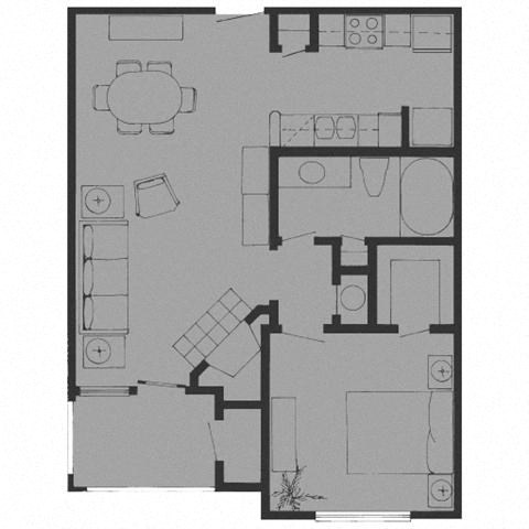 Floor plan for 1 bed, 1 bath, 620 sqft