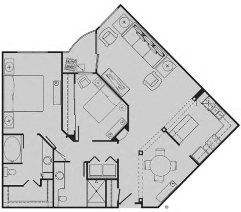 Floor plan for 2 beds, 2 baths, 1174 sqft
