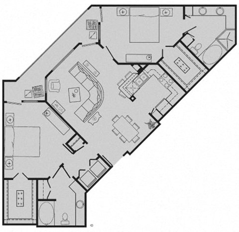 Floor plan for 2 beds, 2 baths, 1168 sqft