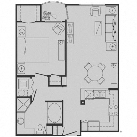 Floor plan for 1 bed, 1 bath, 694 sqft