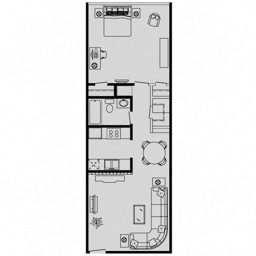 Floor plan for 1 bed, 1 bath, 768 sqft