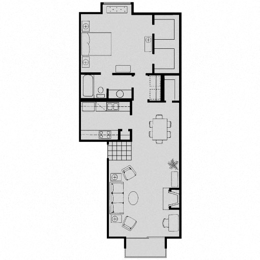Floor plan for 1 bed, 1 bath, 902 sqft