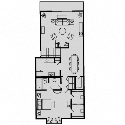 Floor plan for 1 bed, 1 bath, 976 sqft