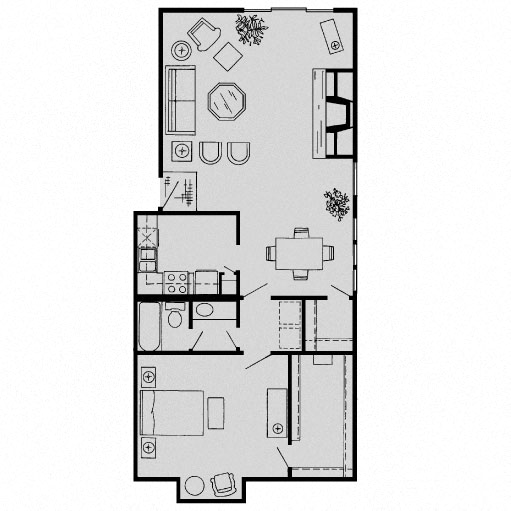 Floor plan for 1 bed, 1 bath, 960 sqft