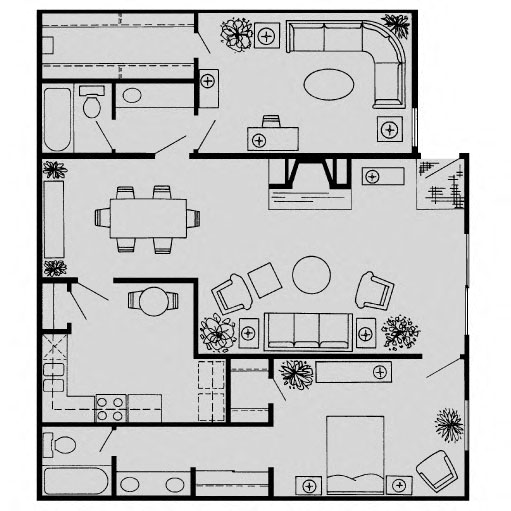 Floor plan for 2 beds, 2 baths, 1224 sqft