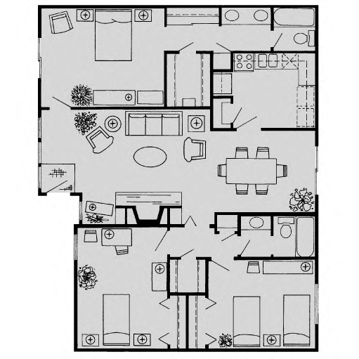 Floor plan for 3 beds, 2 baths, 1379 sqft