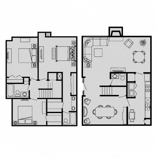 Floor plan for 3 beds, 2.5 baths, 1750 sqft