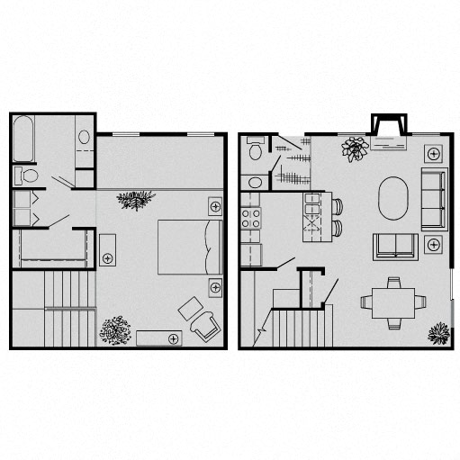 Floor plan for 1 bed, 1.5 baths, 1146 sqft