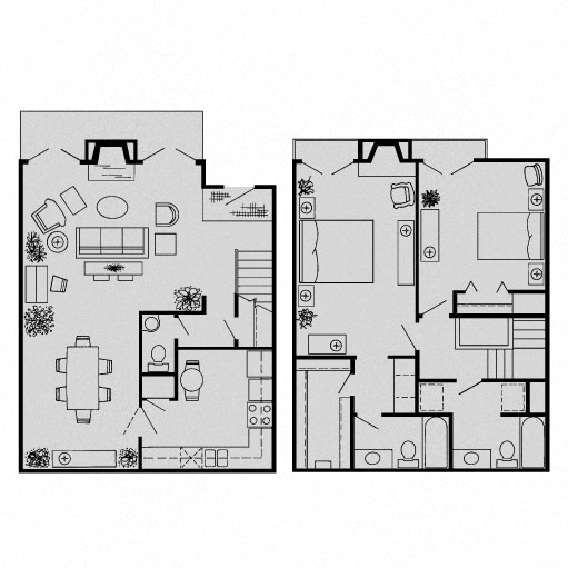 Floor plan for 2 beds, 2.5 baths, 1537 sqft
