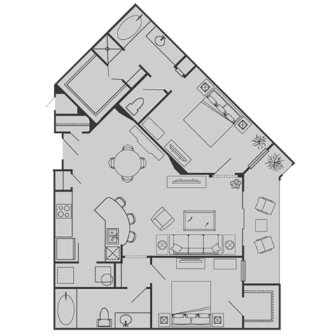 Floor plan for 2 beds, 2 baths, 1175 sqft