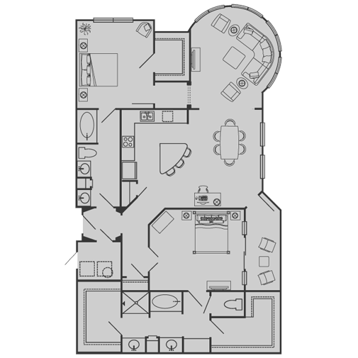 Floor plan for 2 beds, 2 baths, 1622 sqft