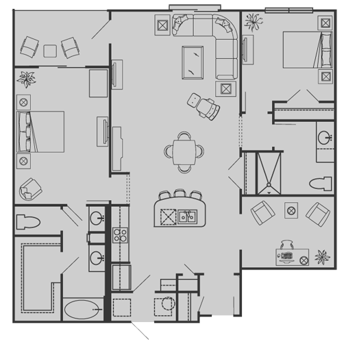 Floor plan for 2 beds, 2 baths, 1470 sqft