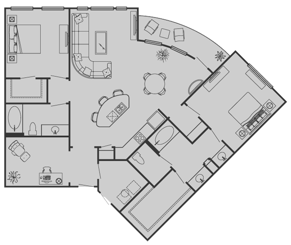 Floor plan for 2 beds, 2 baths, 1412 sqft