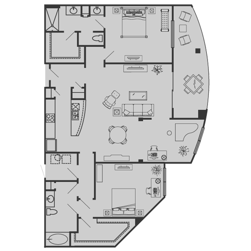 Floor plan for 2 beds, 2 baths, 1521 sqft