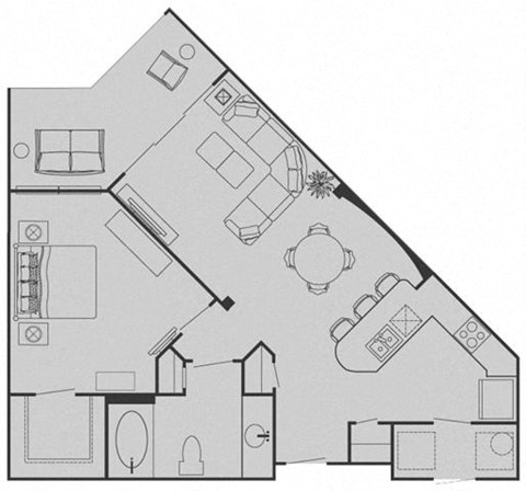 Floor plan for 1 bed, 1 bath, 753 sqft