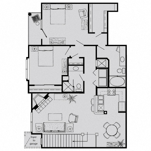 Floor plan for 2 beds, 2 baths, 1184 sqft