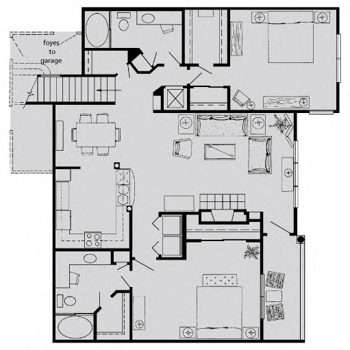 Floor plan for 2 beds, 2 baths, 1477 sqft