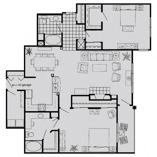 Floor plan for 2 beds, 2 baths, 1436 sqft
