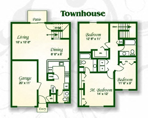 Floor plan for 3 beds, 2.5 baths, 1668 sqft