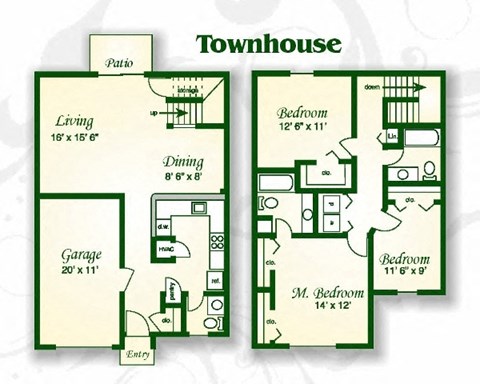 Floor plan for 3 beds, 2.5 baths, 1668 sqft