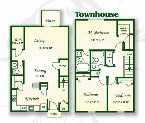 Floor plan for 3 beds, 2.5 baths, 1491 sqft