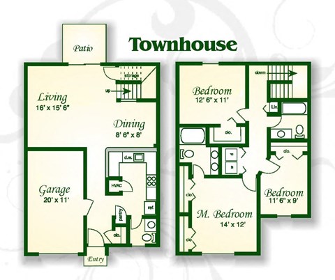 Floor plan for 3 beds, 2.5 baths, 1668 sqft