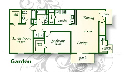 Floor plan for 2 beds, 2 baths, 1085 sqft
