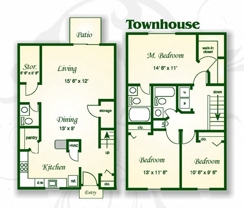Floor plan for 3 beds, 2.5 baths, 1491 sqft