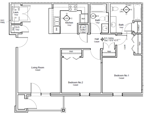 Floor plan for 2 beds, 2 baths, 1140 sqft