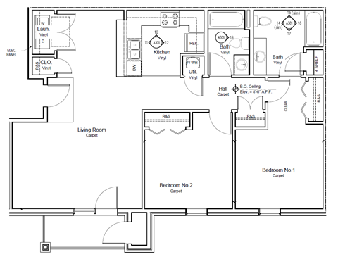 Floor plan for 2 beds, 2 baths, 1201 sqft